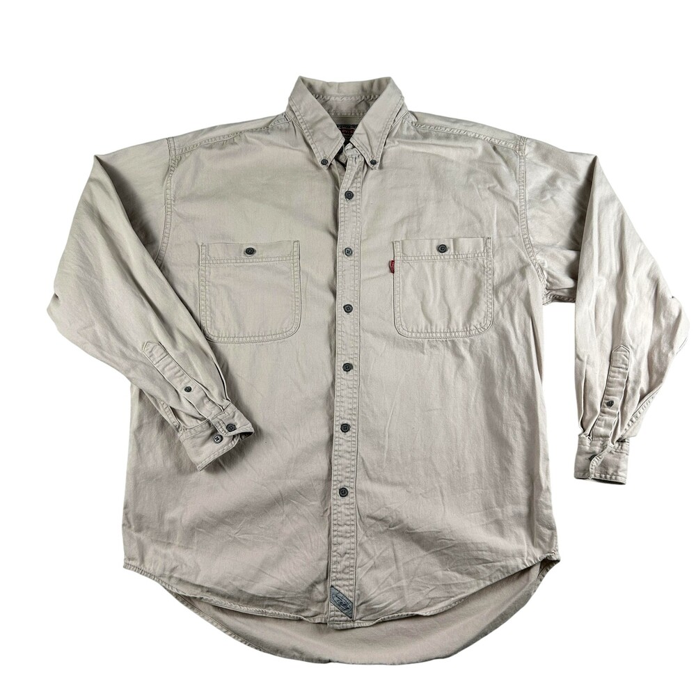 Vintage Levi's Shirt Mens Large Khaki Beige Button Down Long Sleeve Pocket